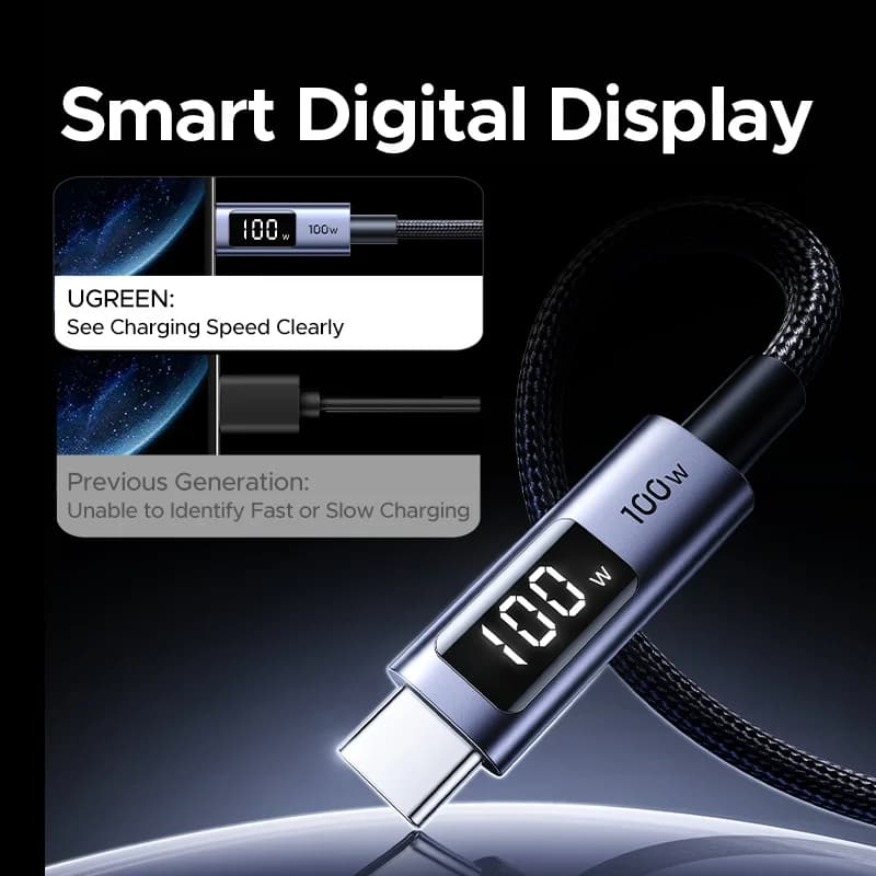 USB-C naar USB-C kabel, 100W PD met digitaal display