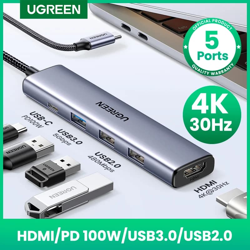 USB-C hub met 4K HDMI, SD/TF en 100W PD