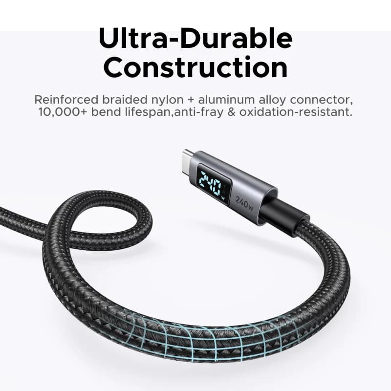 USB-C naar USB-C kabel, 240W PD3.1, Digitaal display