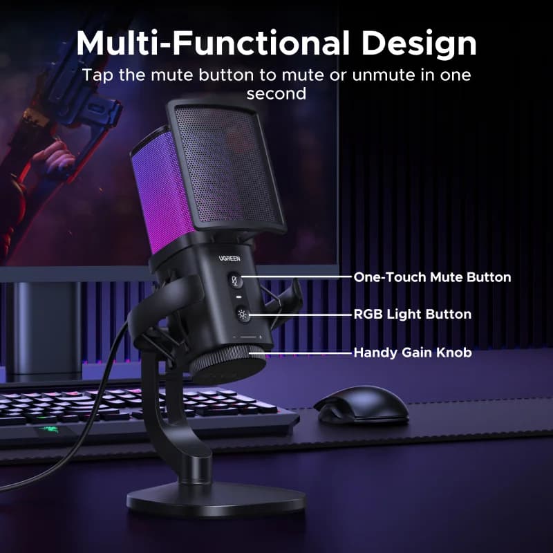 USB-microfoon met touch-mute en RGB-verlichting