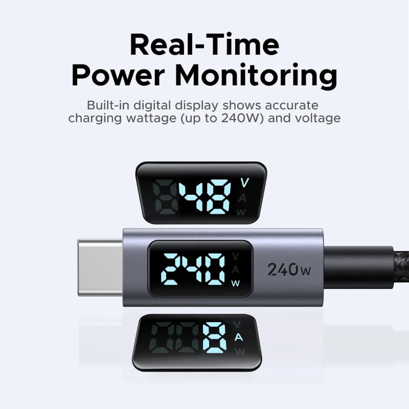 240W USB-C Kabel met Digitaal Vermogensscherm