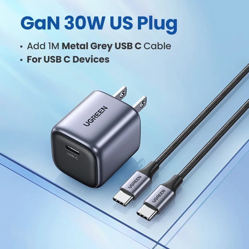 30W GaN Snellader Bundel met 1m USB-C Kabel