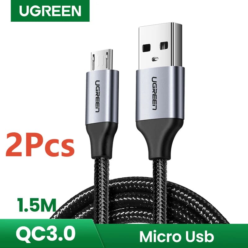 2-pack Micro USB snellaadkabel, 1,5 m, 2A